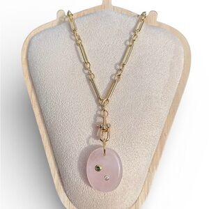 Handmade pink gemstone pendant necklace|gold filled chain|coastal boho jewelry